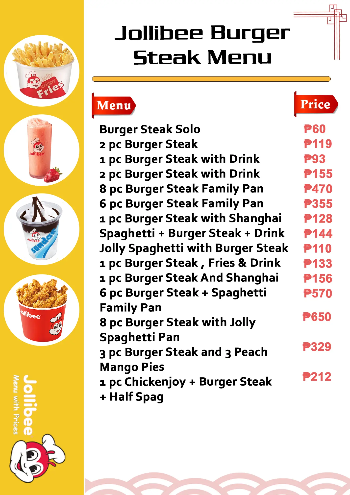 Burger Steak Menu With Prices Card