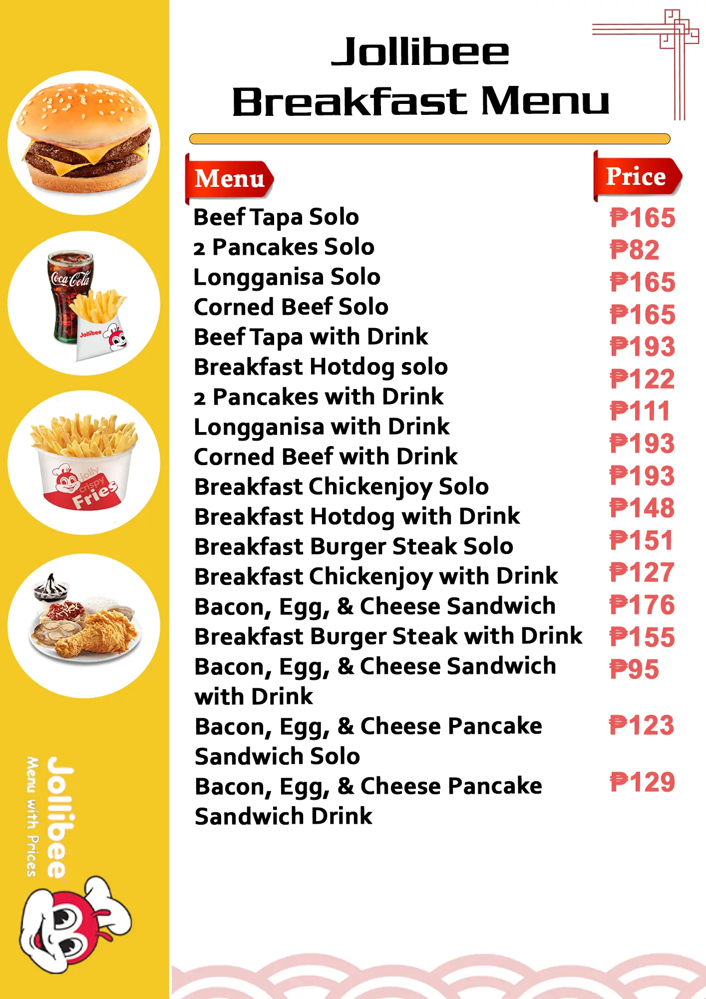 Jollibee Breakfast Menu With Prices Card