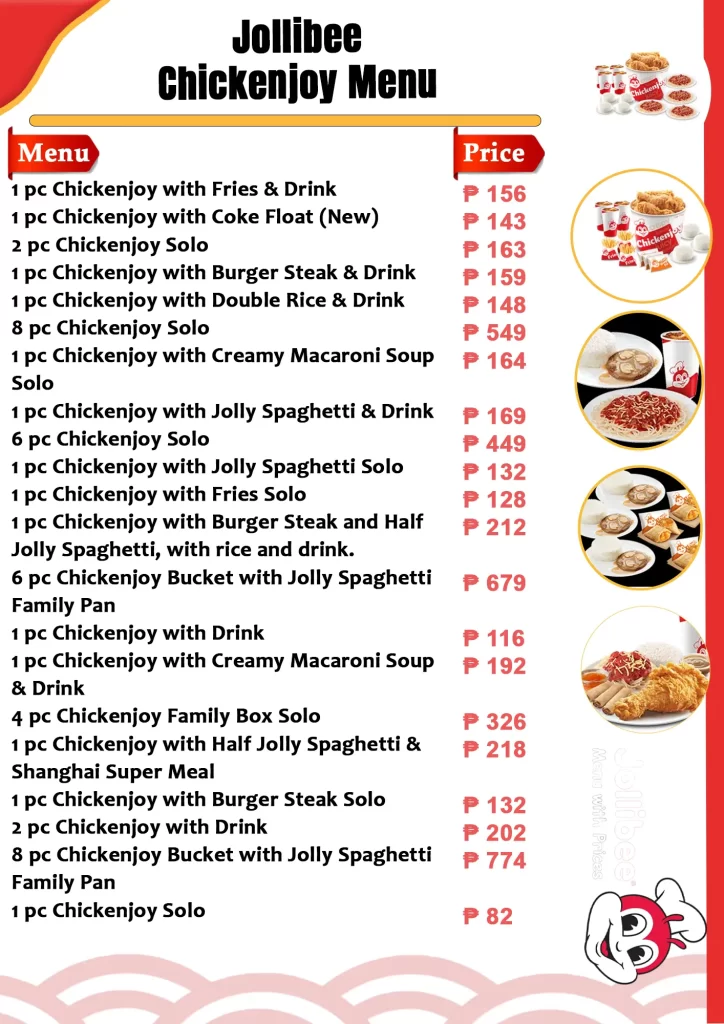 Jollibee Chickenjoy Menu With Prices Card