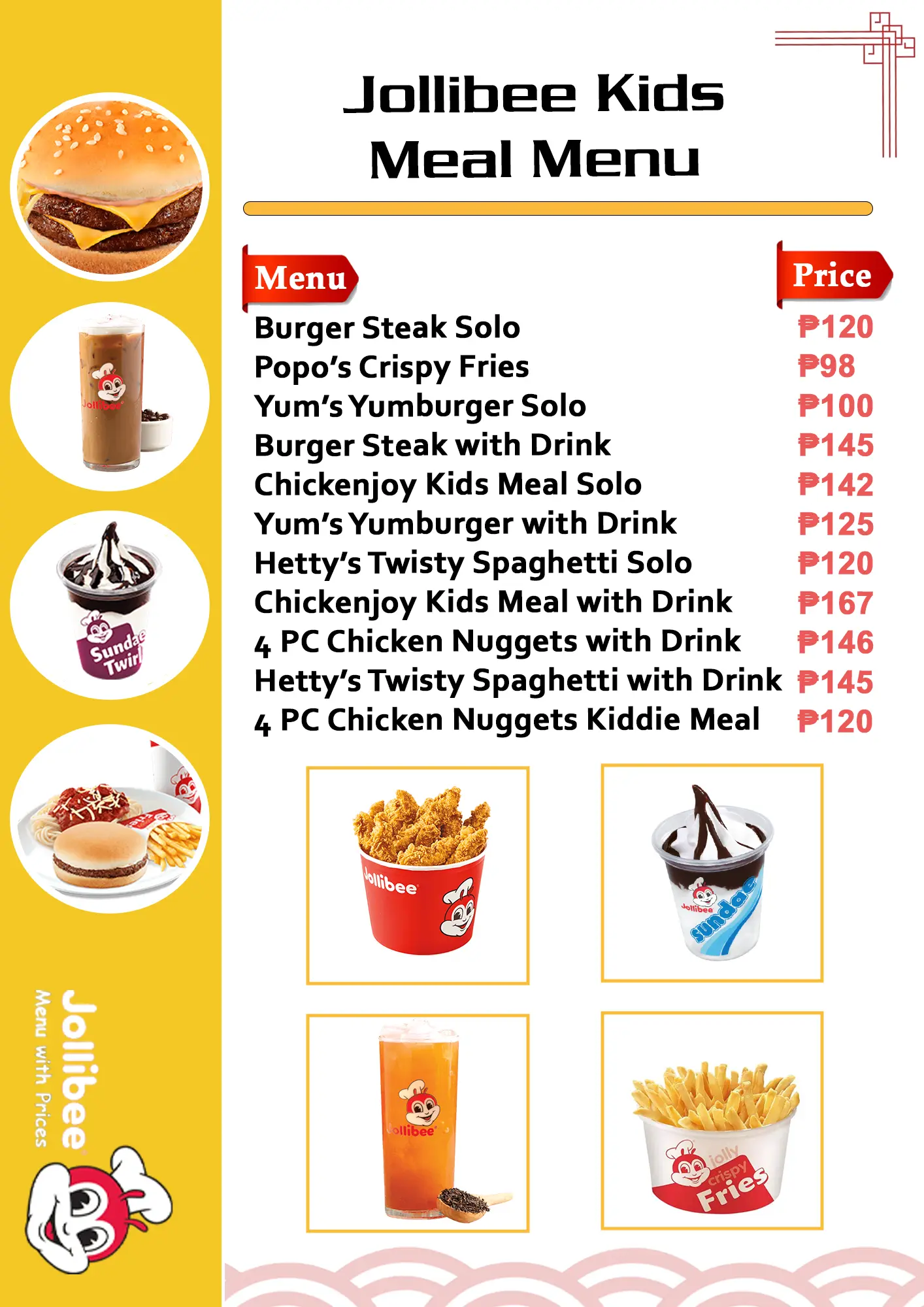 Jollibee Kid Meal Menu With Prices Card