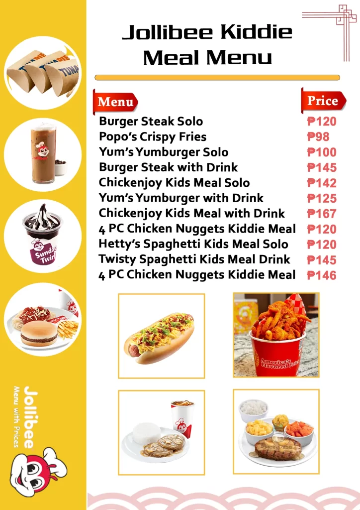 Jollibee Kiddie Meal Menu Card