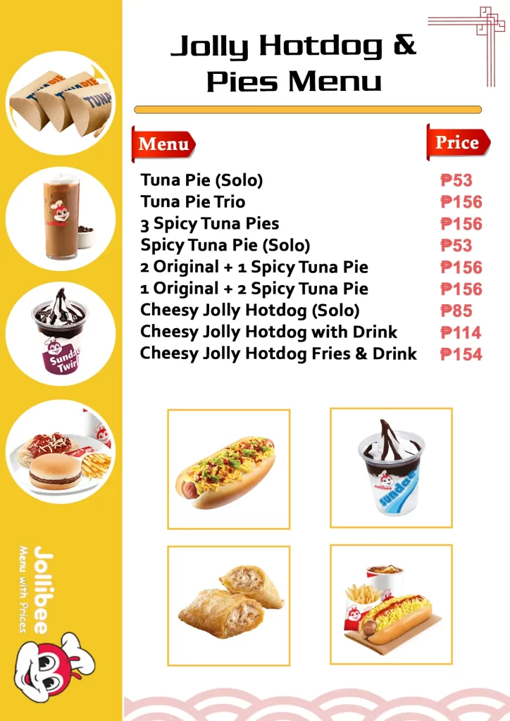 Jolly Hotdog & Pies Menu Card